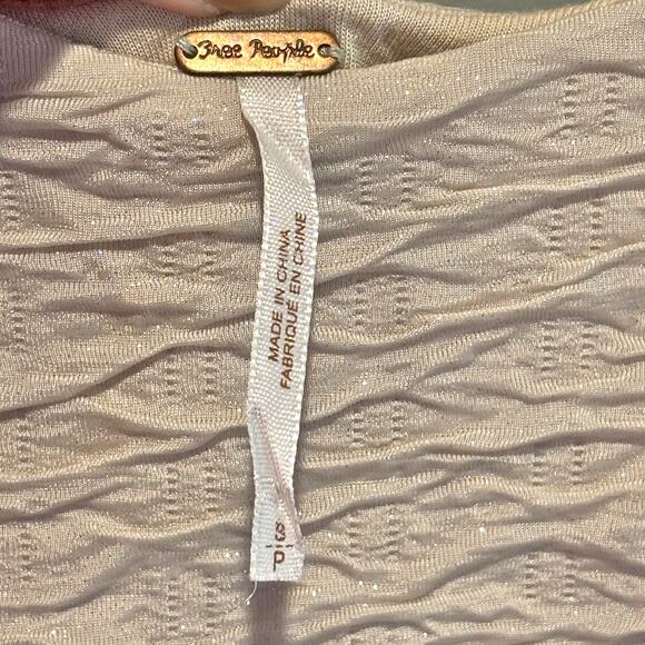 Free People Bringing Sexy Back Champagne Textured Beaded Mini Dress - size Small - Picture 8 of 8